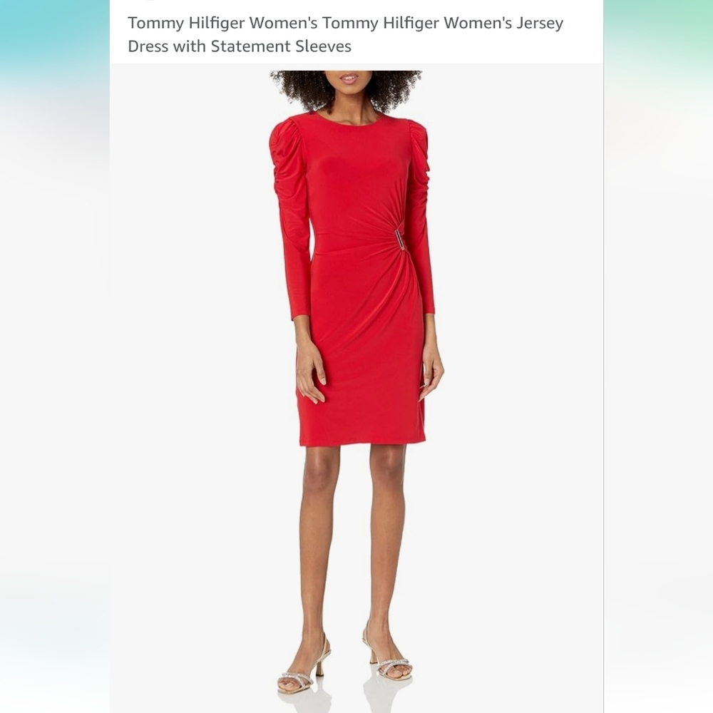 Tommy Hilfiger Women's Red Jersey Dress with Statement Sleeves